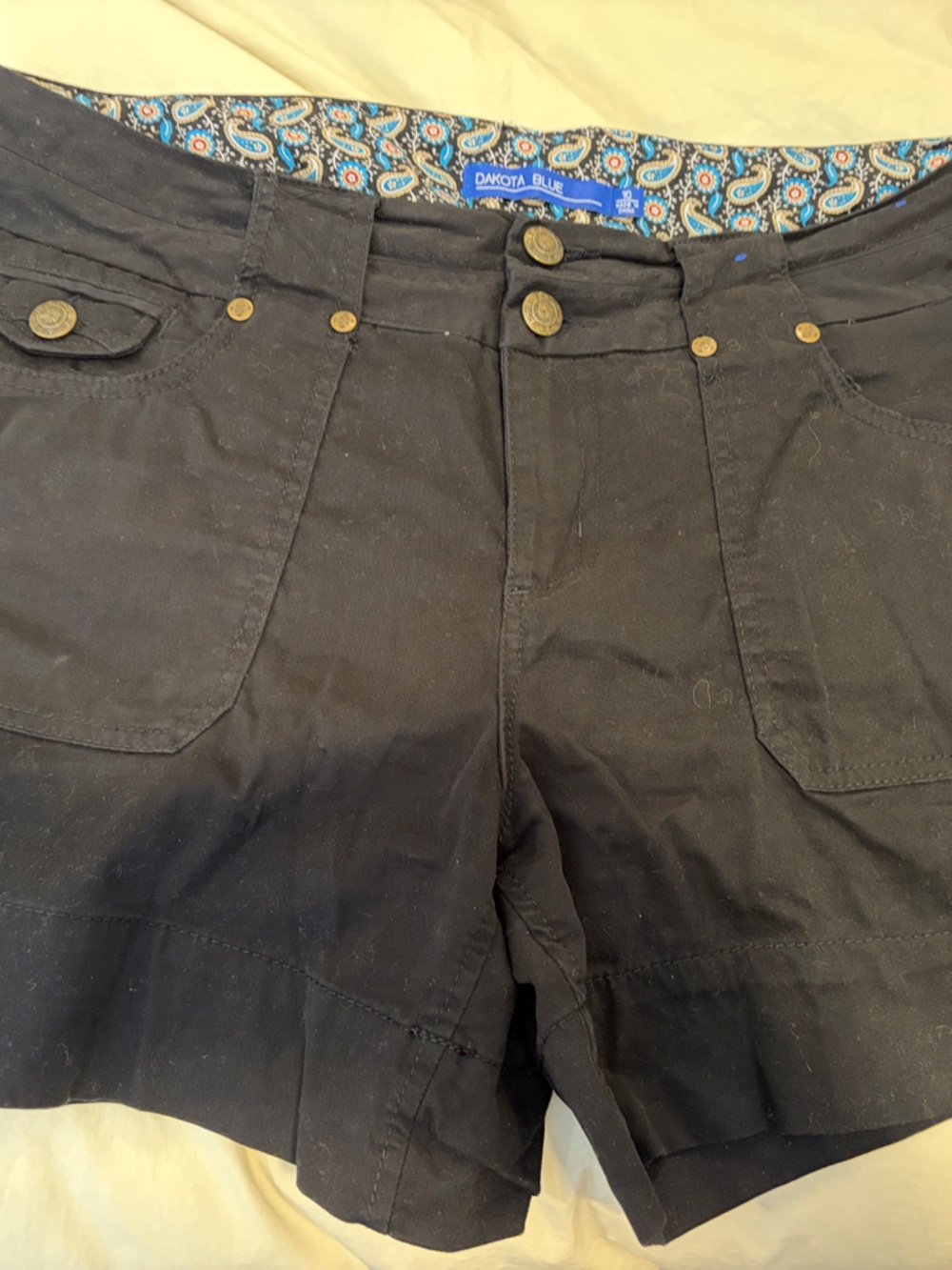 Women’s Black Bermuda Shorts with Paisley Waistband - Dakota Blue